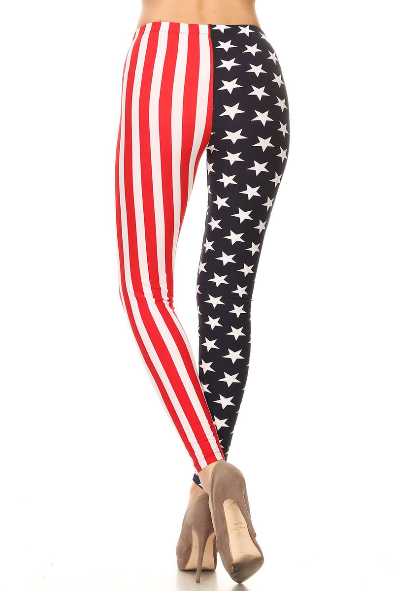 Women's Plus 4th of July Fireworks American Flag Pattern Printed Leggings 