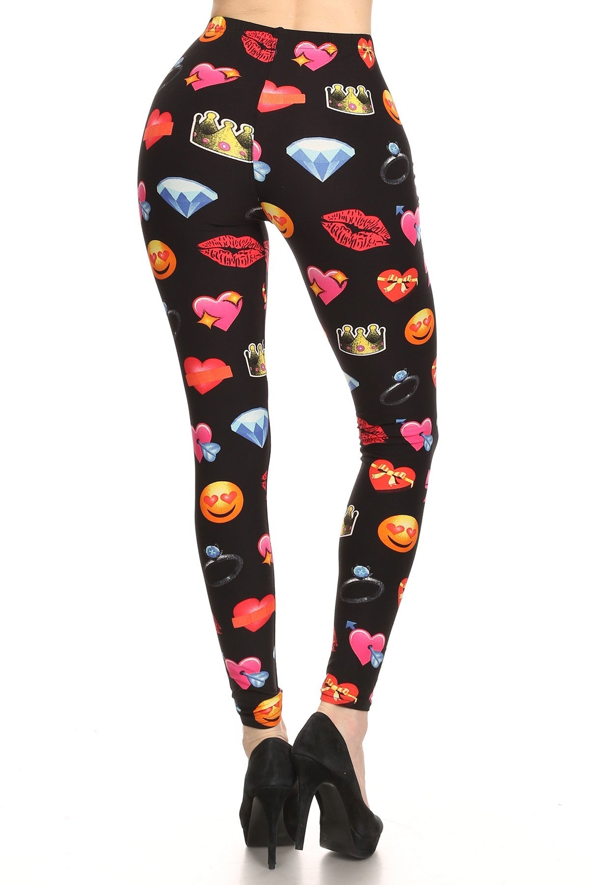 Women's Plus Emoji Heart Lips Pattern Printed Leggings– iZZYZX