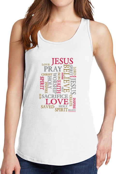 Women's Pray, Jesus, Love Text Core Cotton Tank Tops -XS~4XL