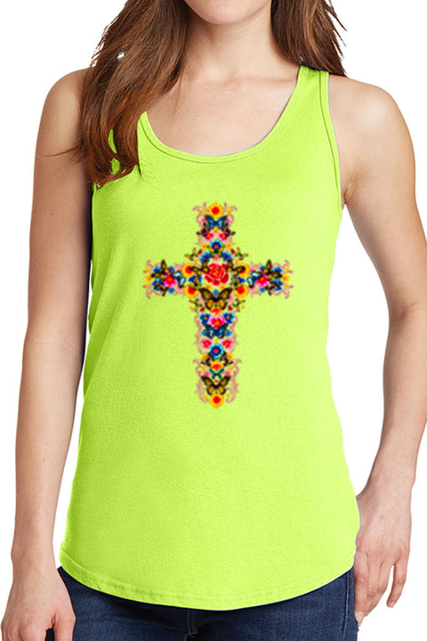 Women's Colorful Floral Cross Core Cotton Tank Tops -XS~4XL