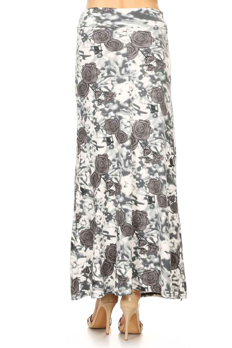 Women's Regular Beautiful Print Maxi Skirts - Grey Rose & Blur– iZZYZX