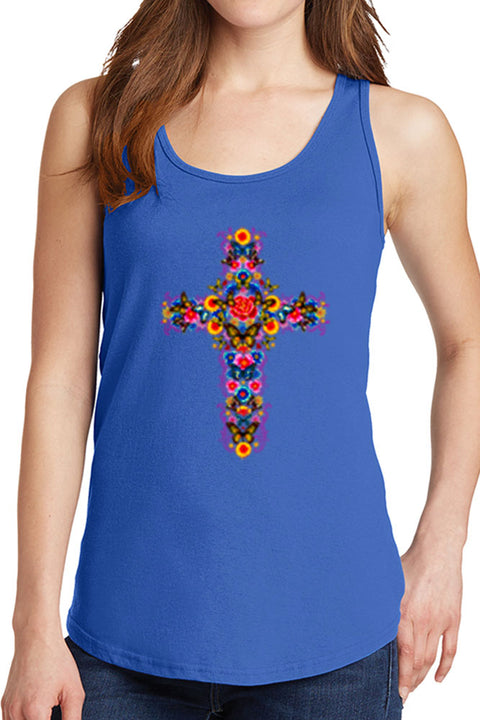 Women's Colorful Floral Cross Core Cotton Tank Tops -XS~4XL