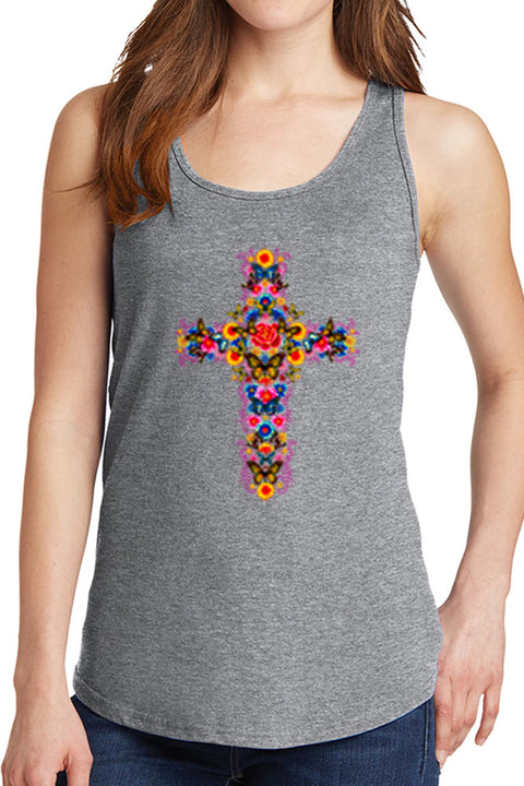 Women's Colorful Floral Cross Core Cotton Tank Tops -XS~4XL