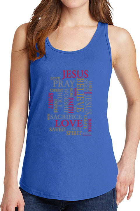 Women's Pray, Jesus, Love Text Core Cotton Tank Tops -XS~4XL