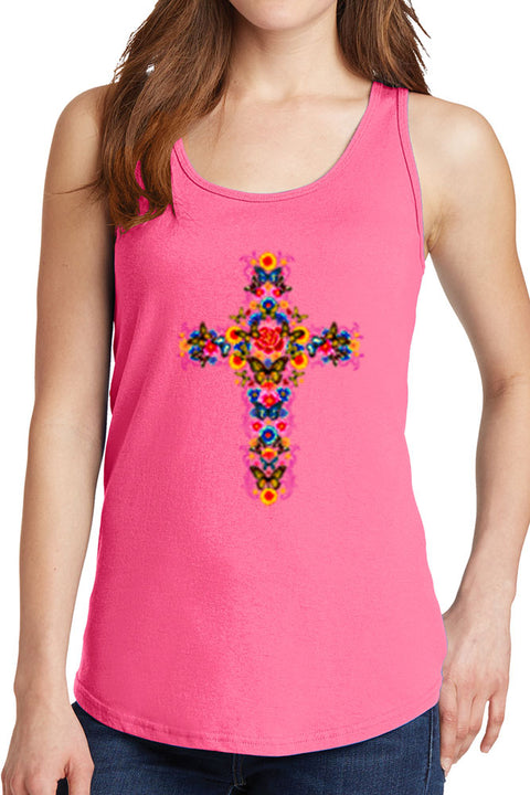 Women's Colorful Floral Cross Core Cotton Tank Tops -XS~4XL