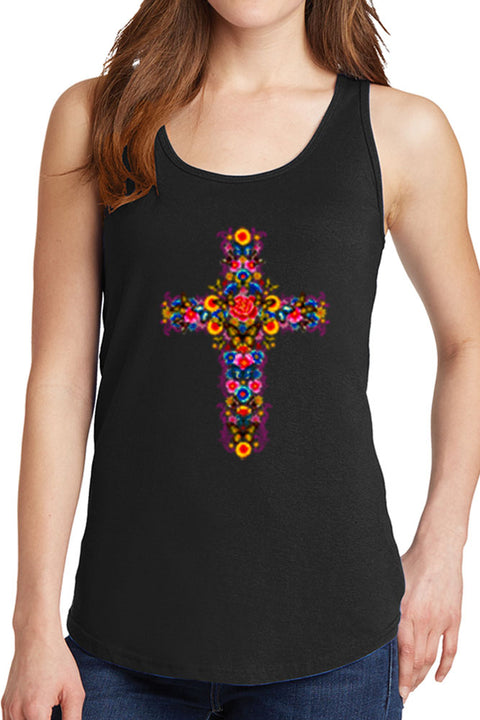 Women's Colorful Floral Cross Core Cotton Tank Tops -XS~4XL