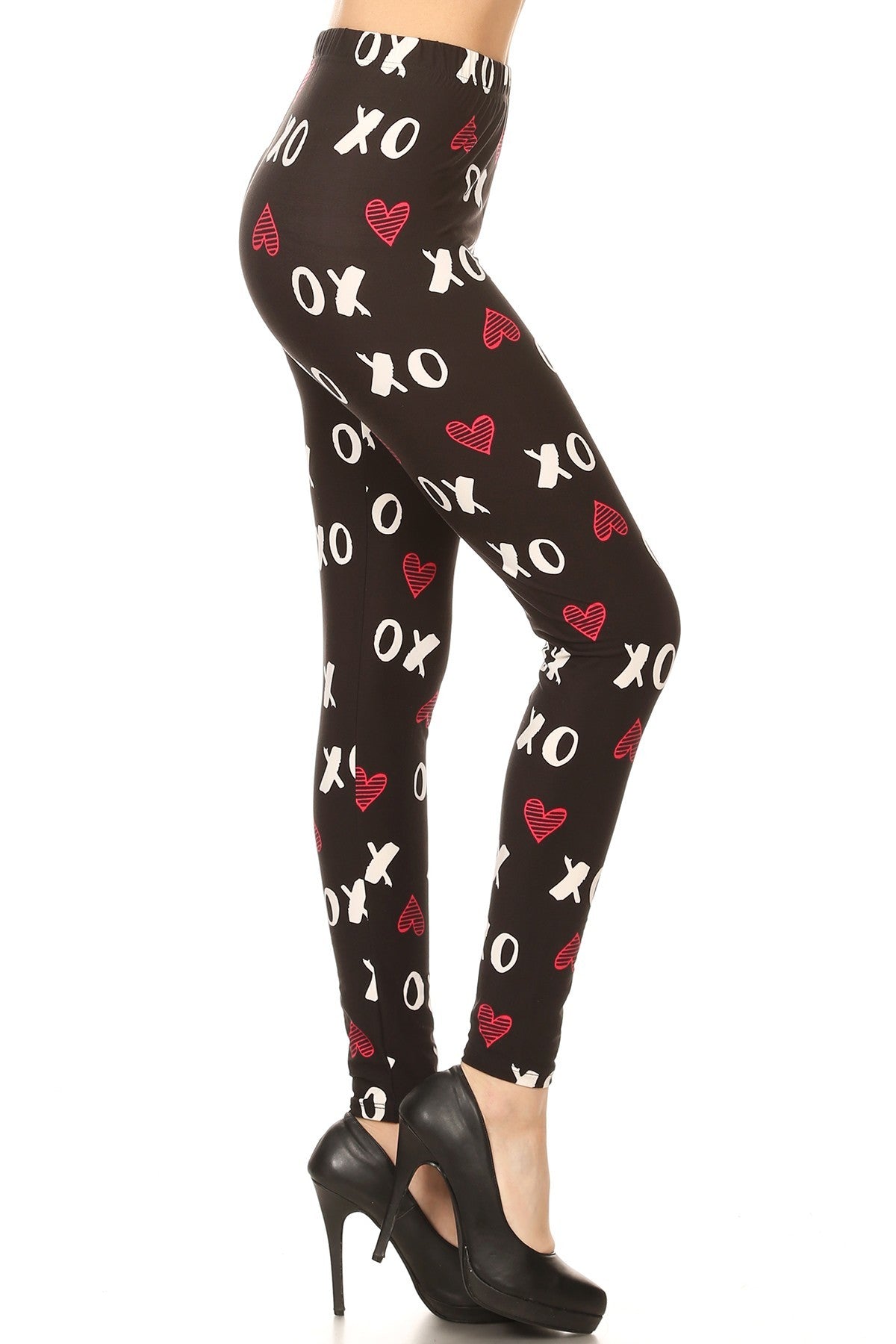 Womens Plus Red Xo Hearts Pattern Printed Leggings Izzyzx