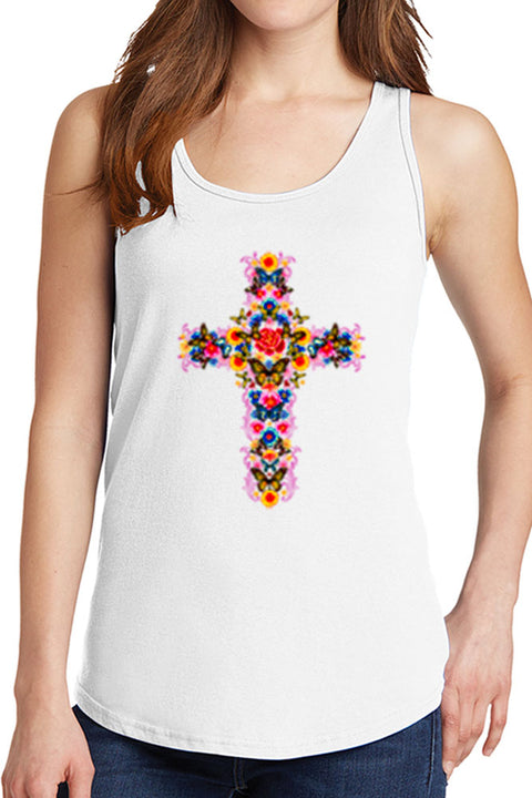 Women's Colorful Floral Cross Core Cotton Tank Tops -XS~4XL